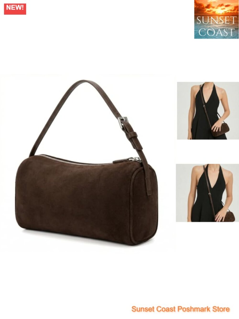 Faux Suede Mini Barrel Hobo Bag with Adjustable Strap